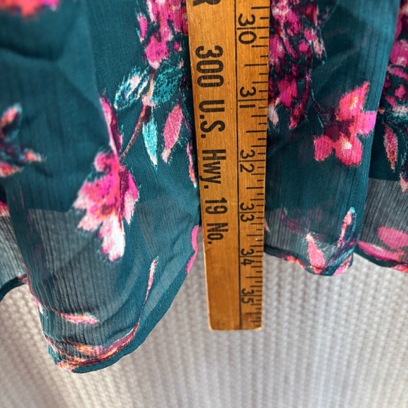 1.State Floral Tiered Mini Dress Small Boho Long Sleeve Flowy Black Pink Ruffled - Picture 9 of 9